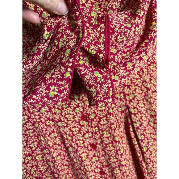April Cornell Dress Midi Red Shirtdress Ditzy Peter Pan Button Pockets Womens S - Picture 12 of 12